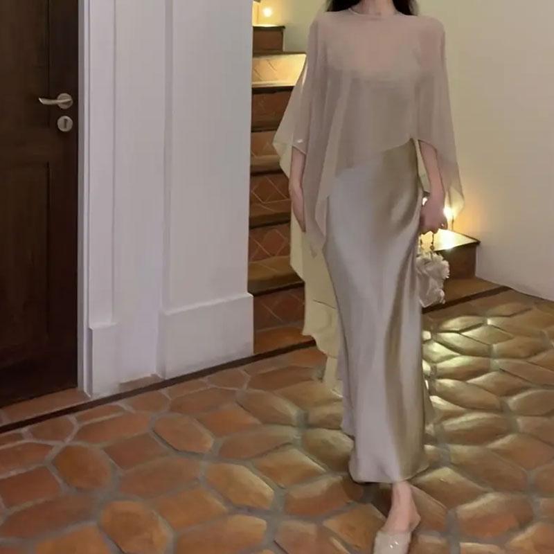 1 шт шифон ткани мода тюль накидка пальто простое асимметричное новое женское весна и лето Европа и США ветер