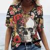 Summer V-neck 3D Skull Printed Top Fashionable Casual Short Sleeved Women's T-shirts