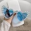 Heart Big Frame Love Inlaid Pearl Fashion Ladies Sunglasses Wedding Decorative Glasses for Party Use