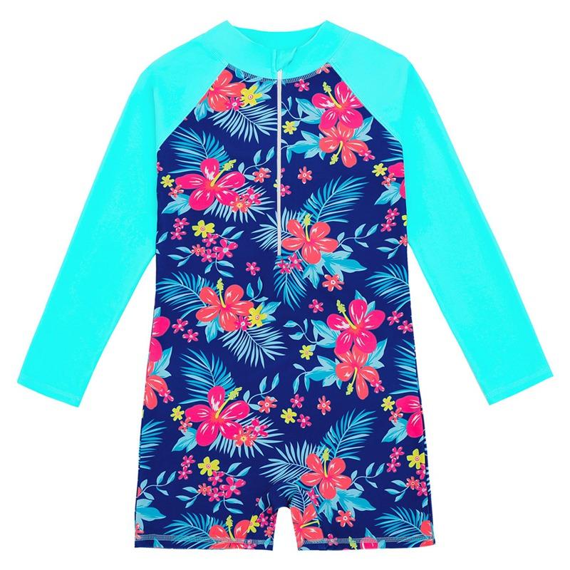 Детский цельный купальник с длинными рукавами и молнией спереди для детей от 4 до 12 лет. Купальник-боксер с дизайном