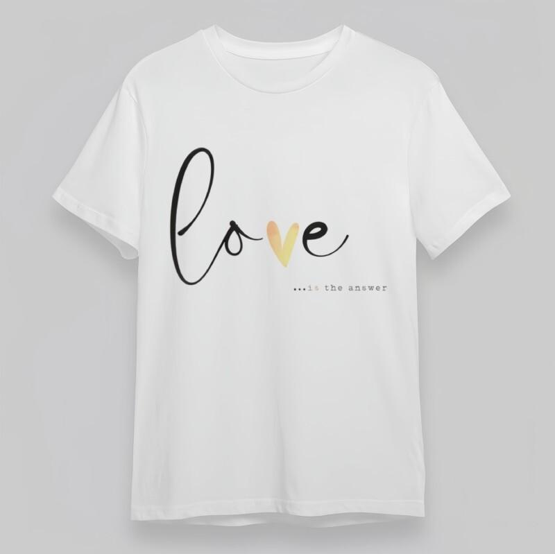 Women's Soft Oversize T-Shirt Love with Heart Graphic and Answer Quote Tee
