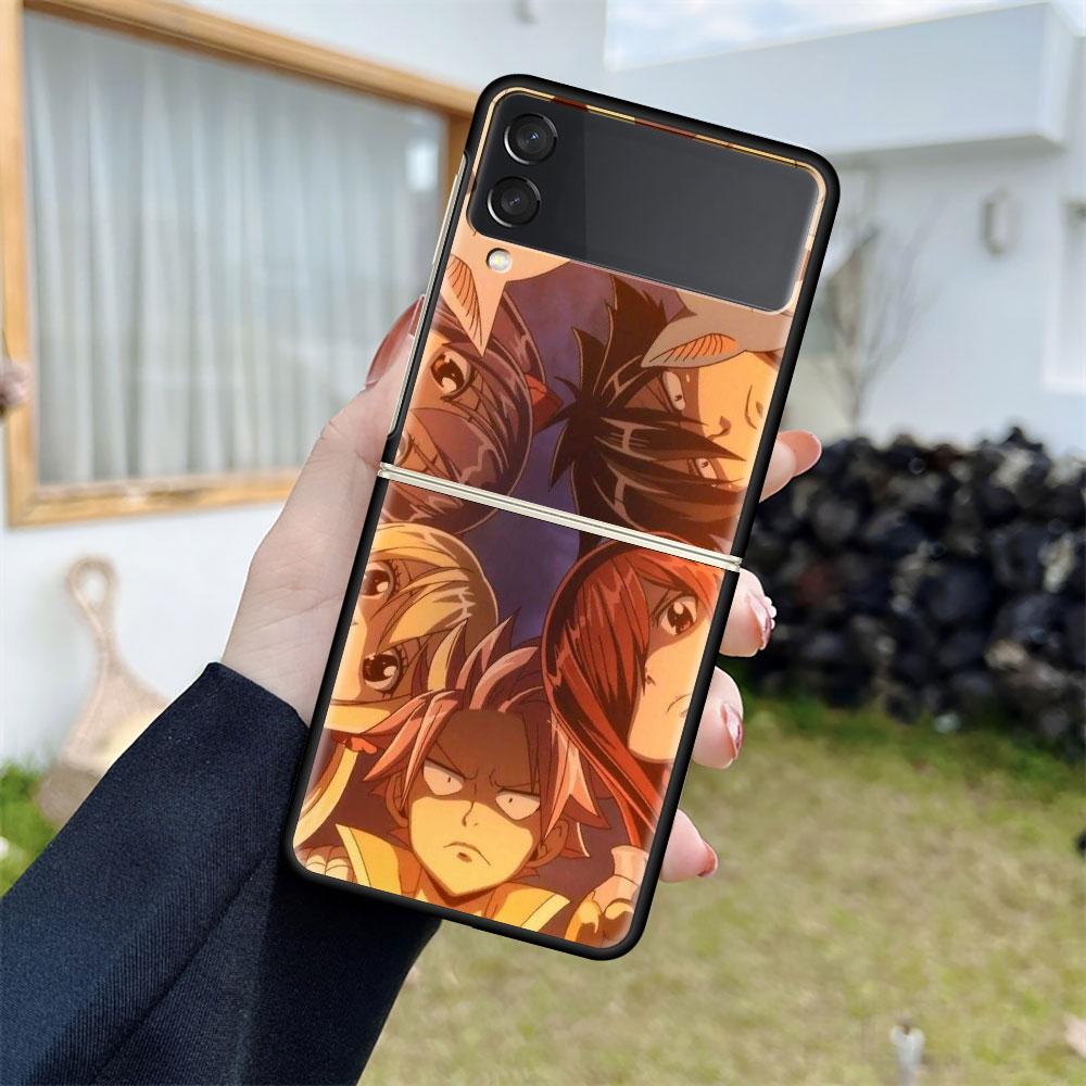 Роскошный чехол для Samsung Galaxy Z Flip 4 3 5G, черный ПК, жесткие чехлы для телефонов, модная задняя крышка ZFlip Funda FAIRY TAIL, аниме Shell Sac