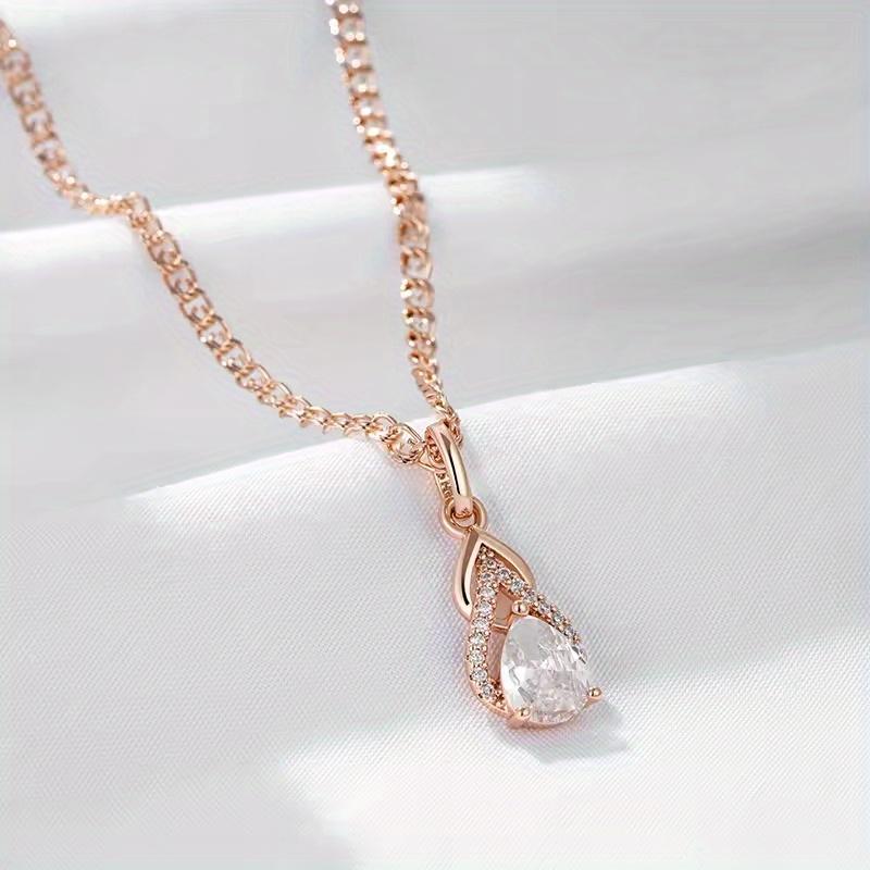 Teardrop-shaped white synthetic zirconia elegant geometric pendant women's necklace wedding jewelry luxury accessory