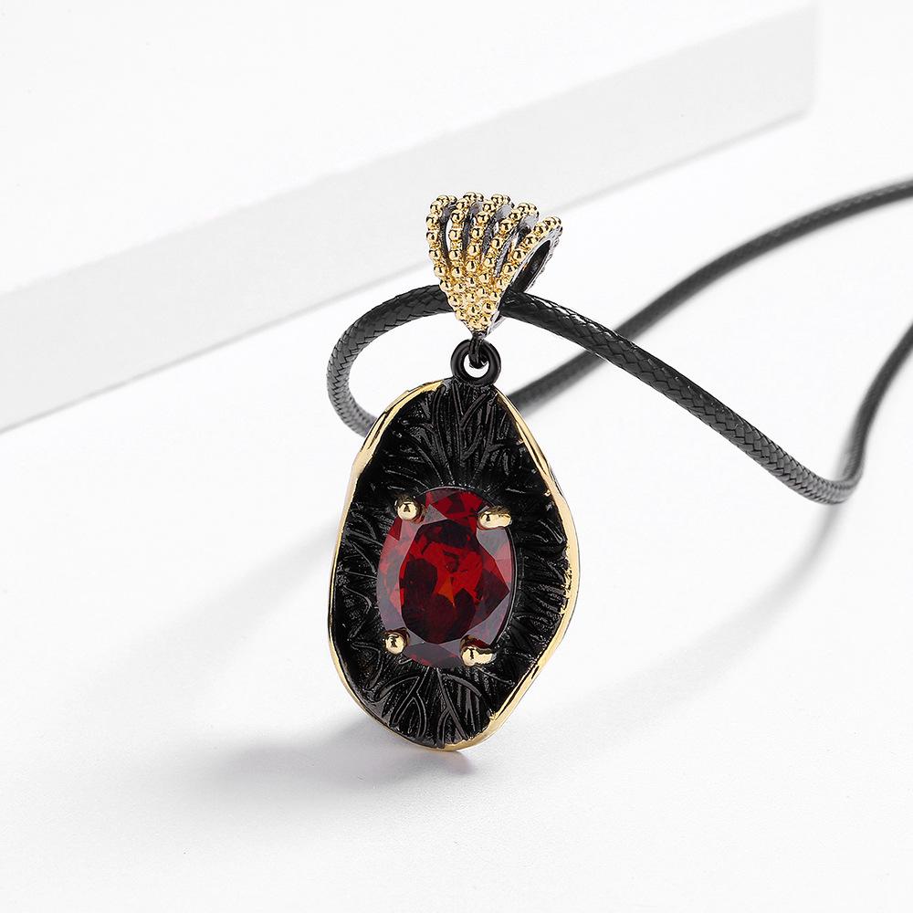 Luxury AAAA Red Large Zircon Pendant Fashion Black Gold Jewelry Irregular Oval Shape Pendant Women's for Necklace