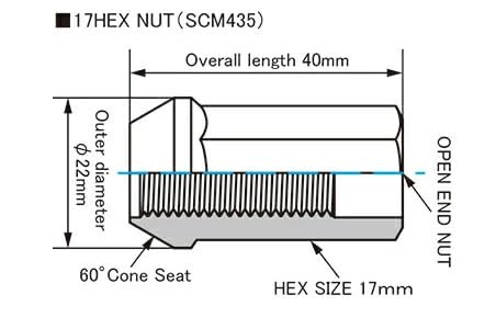 КЁ-ЭЙ (Кёэй Сангё) Сквозные гоночные гайки для колес, 17HEX M12 P1.5, Черные, Набор из 4 шт. (KRN1BK4P)