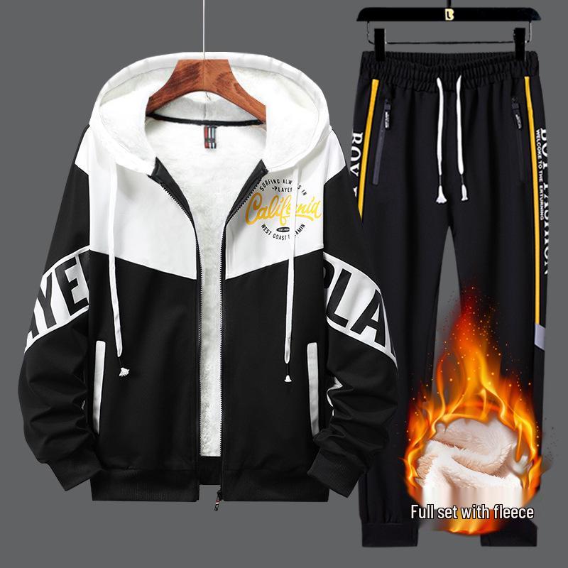 Fleece-Lined Boys' Hoodie - Thick Winter Jacket for Teenagers, Perfect for Autumn Sports and School