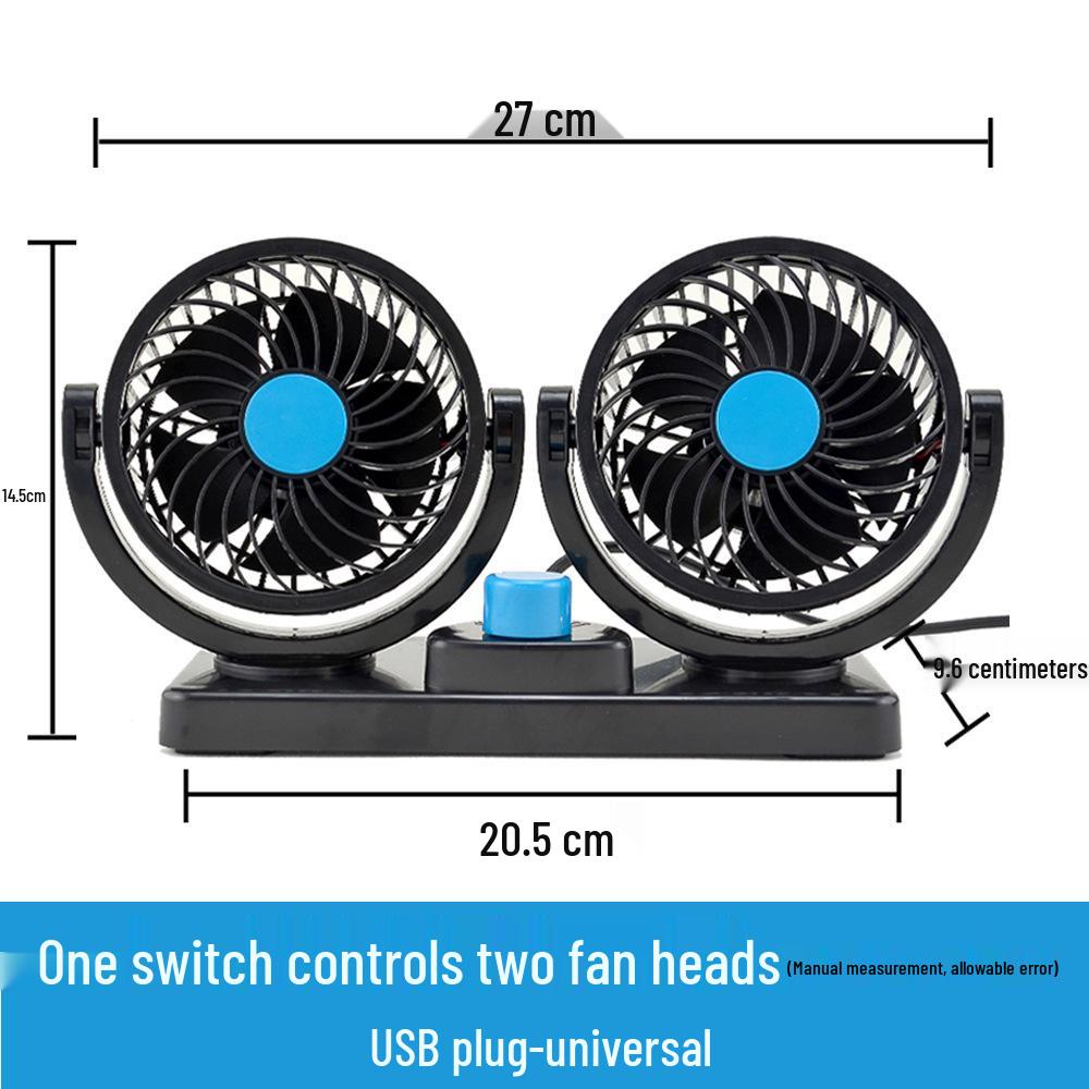 Dual Head 12V/4V/USB Car Fan with Double Control and High Wind Power