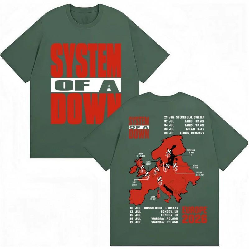 System Of A Down EU UK Tour 2026 Mens Cotton Graphic Tee Streetwear Short Sleeve T-Shirt