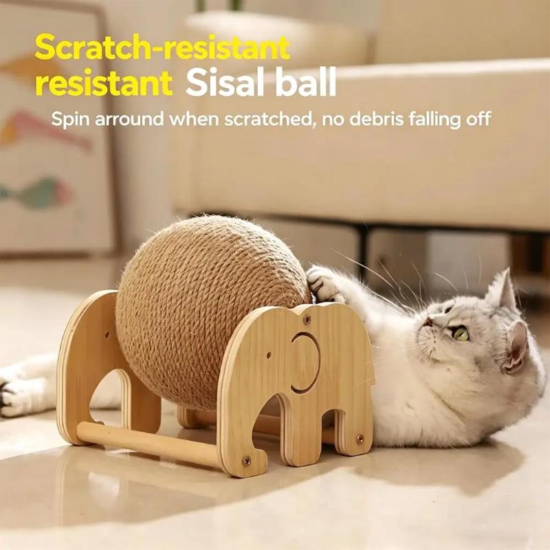 Когтеточка для кошек в форме слона из массива дерева, прочный сизалевый шар, устойчивая треугольная основа, для домашних кошек, для ежедневных игр