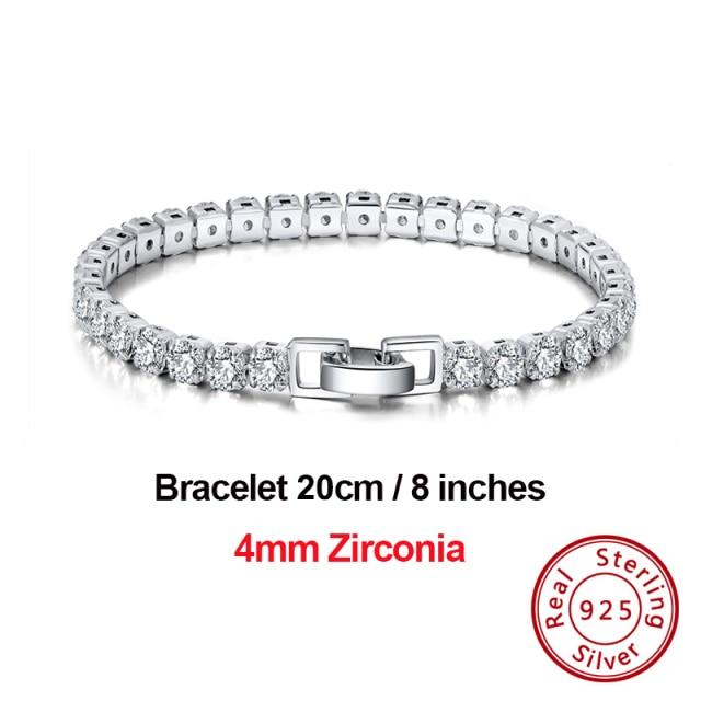 4mm Round Cut Tennis Bracelet In 925 Sterling Silver White Gold Woman Men Bracelets Bangle Jewelry Hand Chain Sb94