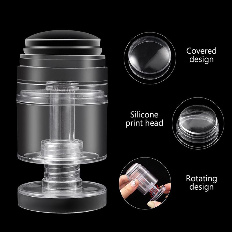 Вращающиеся прозрачные штампы для дизайна ногтей, изменяемый размер узора, силиконовый штамп для печати на кончиках пальцев, французский штамп для ногтей со скребком