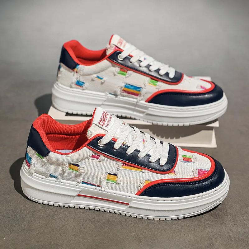 Мужская парусиновая обувь Мужская повседневная обувь для отдыха на открытом воздухе Парусная дышащая удобная белая обувь на шнуровке с толстой подошвой для скейтбординга Осенняя обувь