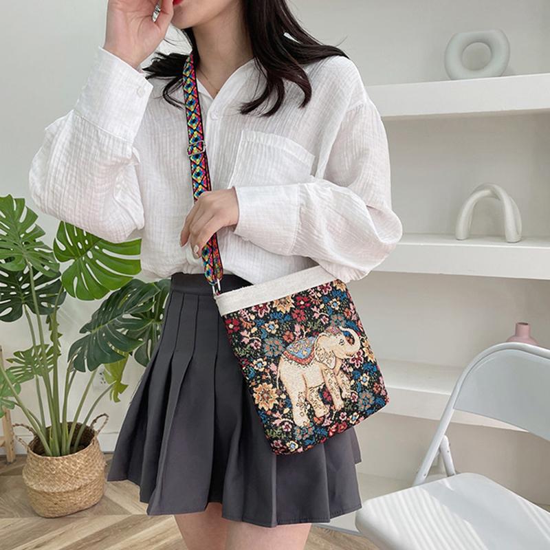 Yogodlns Холщовая сумка кроссбоди в этническом стиле с вышивкой слона для женщин и девушек