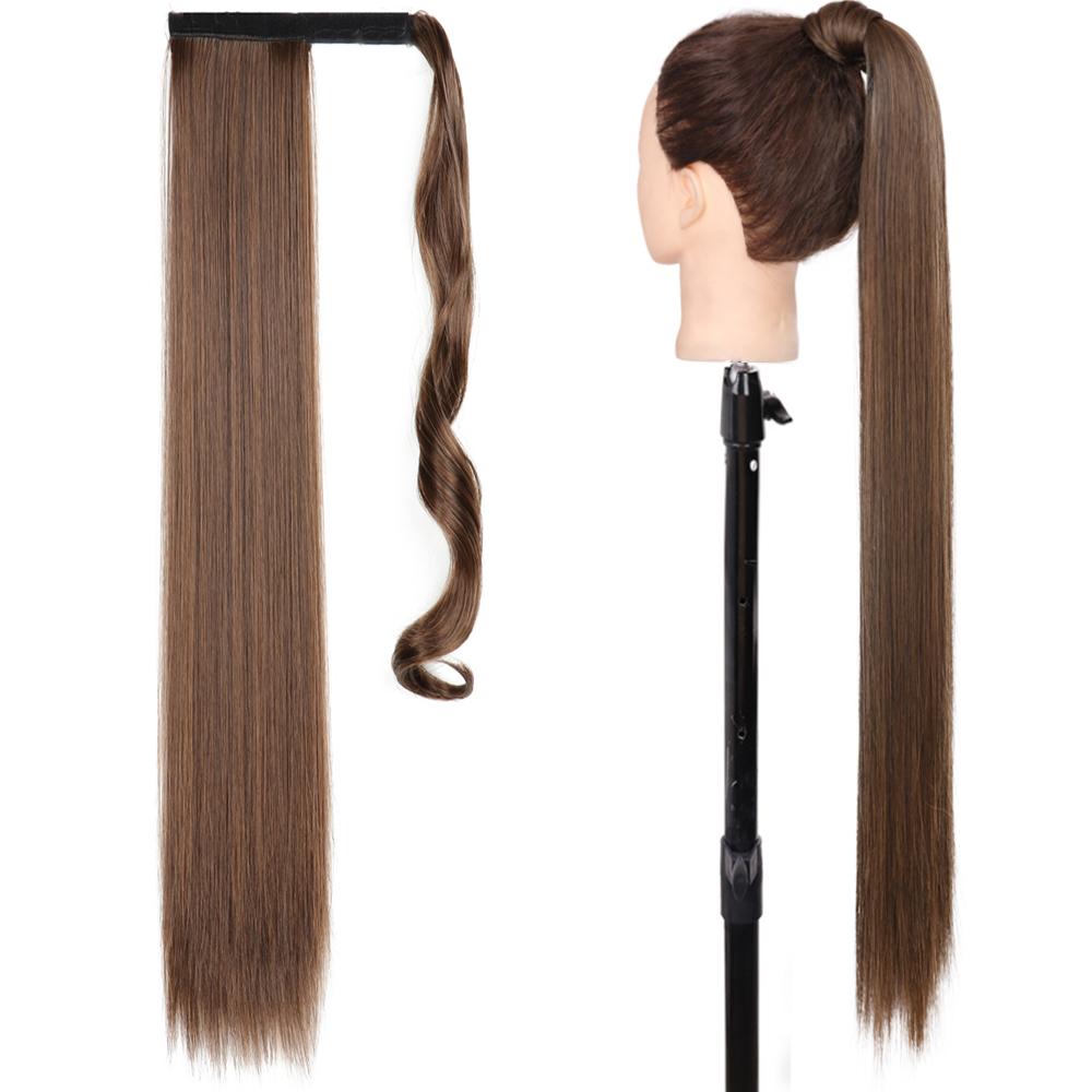 MISS WIG Synthetic Long Straight Hair Extension Wrap Around Clip In Heat Resistant Fiber Ponytail Natural Pony Tail for Women