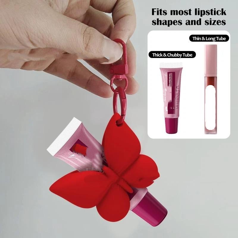Silicone Butterfly Shaped Lip Balm Holder Keychain Waterproof Portable Key Chain for Women Daily Use Gift Assorted Vibrant Colors