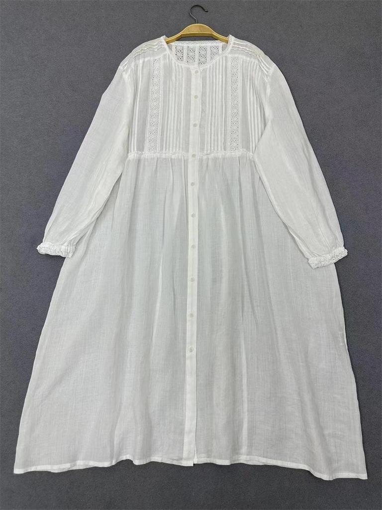 Johnature Японские осенние гофрированные кружевные платья с длинными рукавами, винтажное повседневное свободное простое женское платье