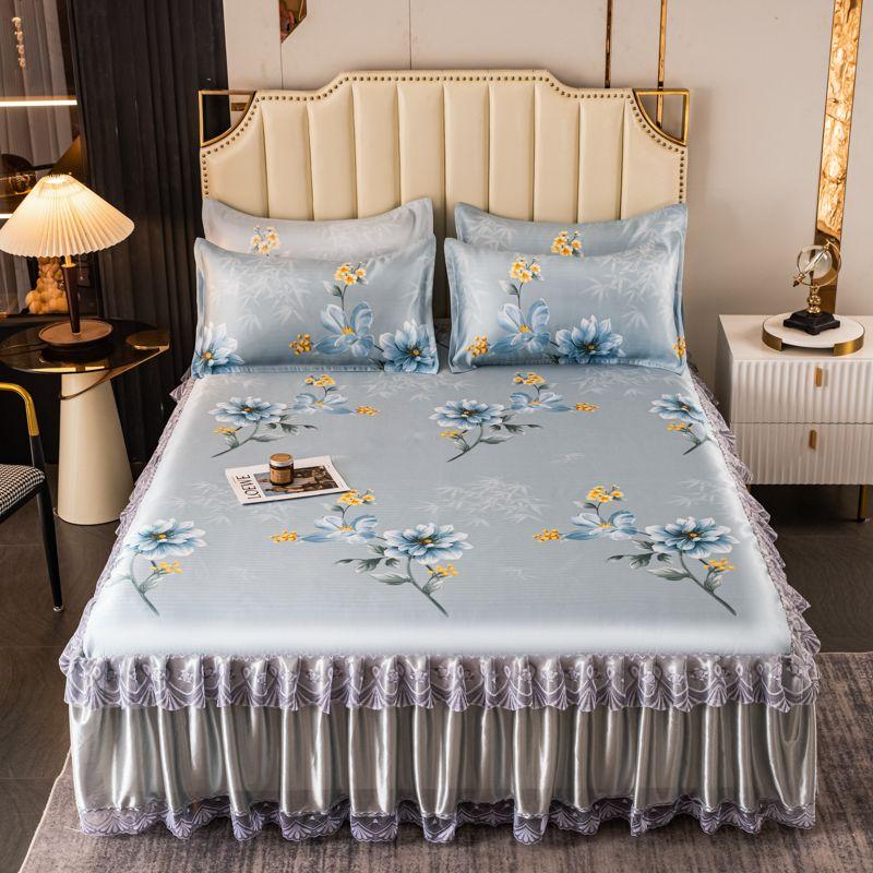3 шт./лот, комплект двуспальных простыней, классическая кружевная королевская синяя простыня, юбка, можно стирать в машине, свадебное покрывало, наматрасник
