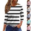 Women's Fashion Casual Loose 3/4 Sleeve Striped Printed Round Neck Top