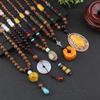 Boho Lucky Gift Handmade Ethnic Jewelry Horn Fish Pendant Nepal Necklace Buddhist Mala Wood Bead