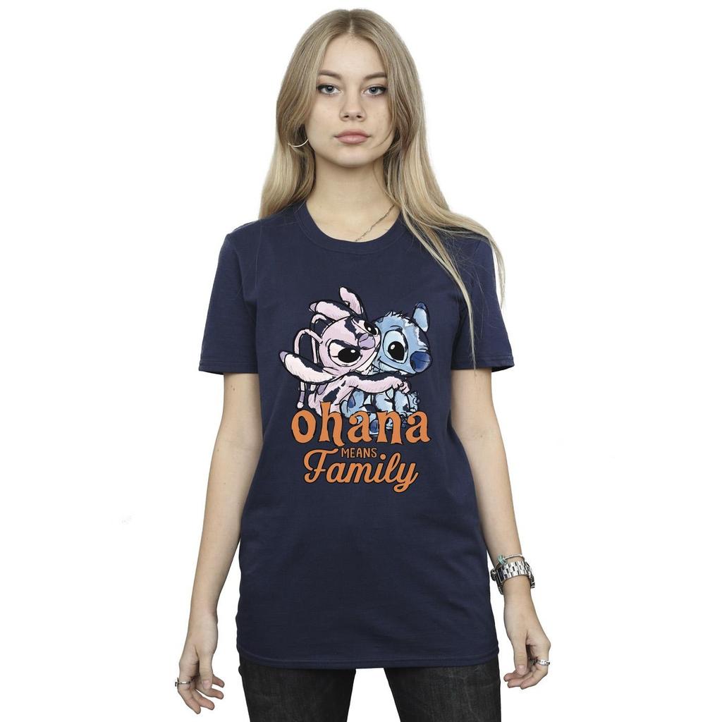 Disney Womens/Ladies Lilo And Stitch Ohana Angel Hug Cotton Boyfriend T-Shirt