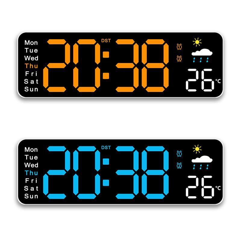 Large Digital Wall Clock Temperature Humidity Date Week Weather Display Brightness Adjustable LED Remote Control Alarm Clocks
