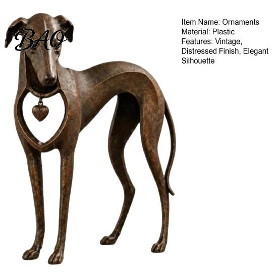 Heart Shaped Pet Sculpture Vintage Whippet Greyhound Dog Figurine with Hanging Charm, Elegant Rustic Farmhouse Shelf Ornaments Resin Animal