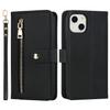 For iPhone 14/13 Stand Case PU Leather Phone Cover with Straps/Zipper Wallet/Multiple Card Slots
