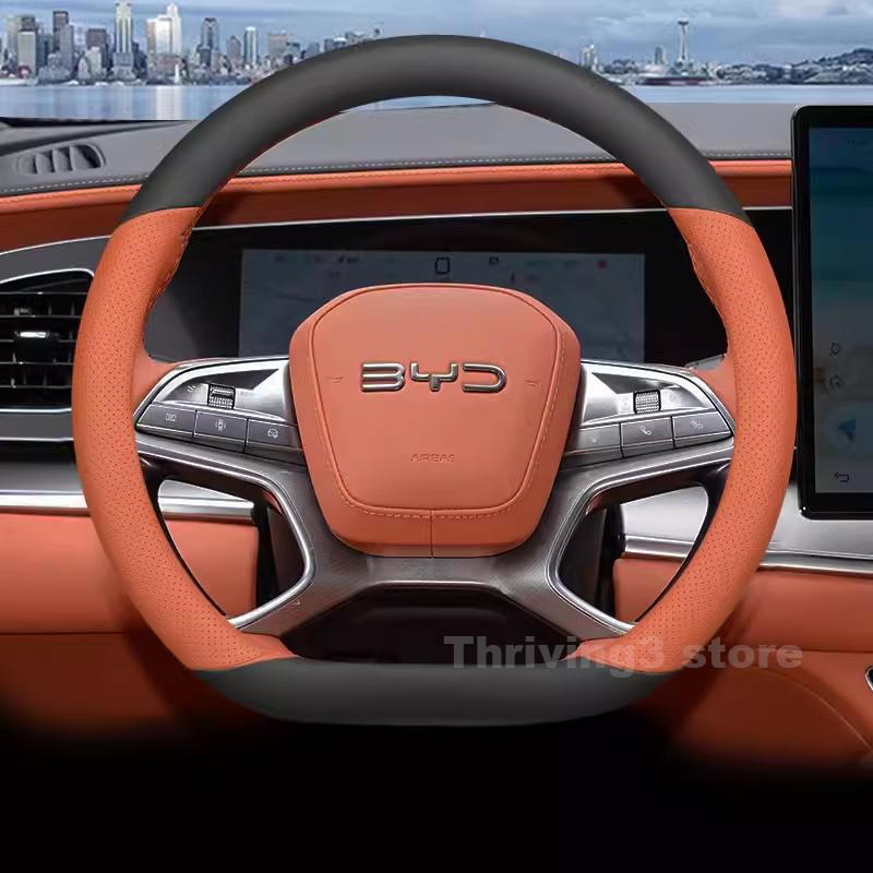Кожаный чехол на руль автомобиля для BYD Sealion 7 2024 2025 Дышащий нескользящий автомобильный руль byd sealion 7 Аксессуары
