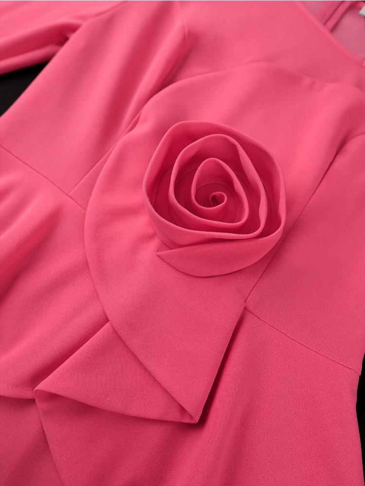 Элегантные женские церковные платья с длинным рукавом, косым воротником, баской, 3D-цветком, миди, для вечеринки, офиса, деловой работы, вечеринки, дня рождения, осени