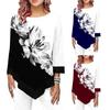 Женская туника с цветочным принтом и круглым вырезом, длинным рукавом и неровным подолом, топ