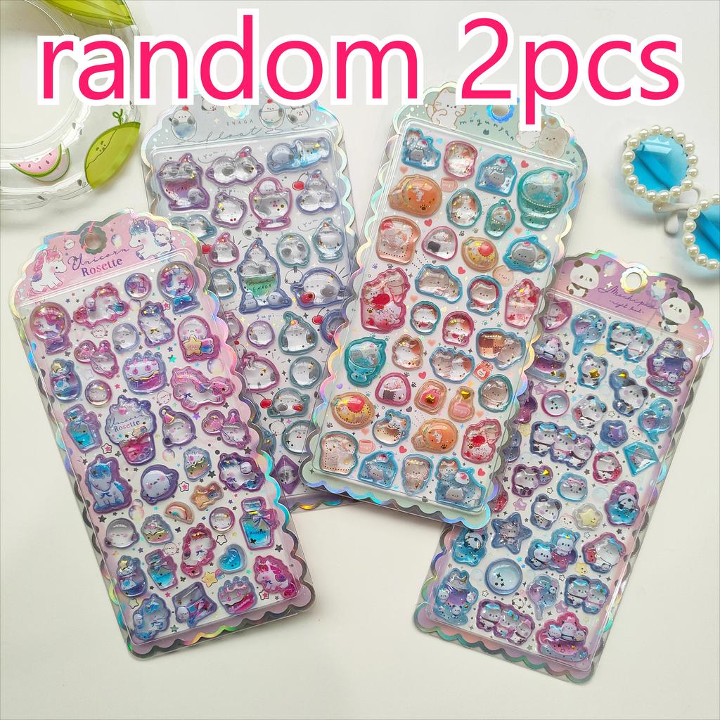 1 pc/4 pcs Cartoon Sweet Cats Unicorn Drop 3D Relief Stickers Scrapbooking Diy Diary Stationery Sticker Decor Cute Stickers
