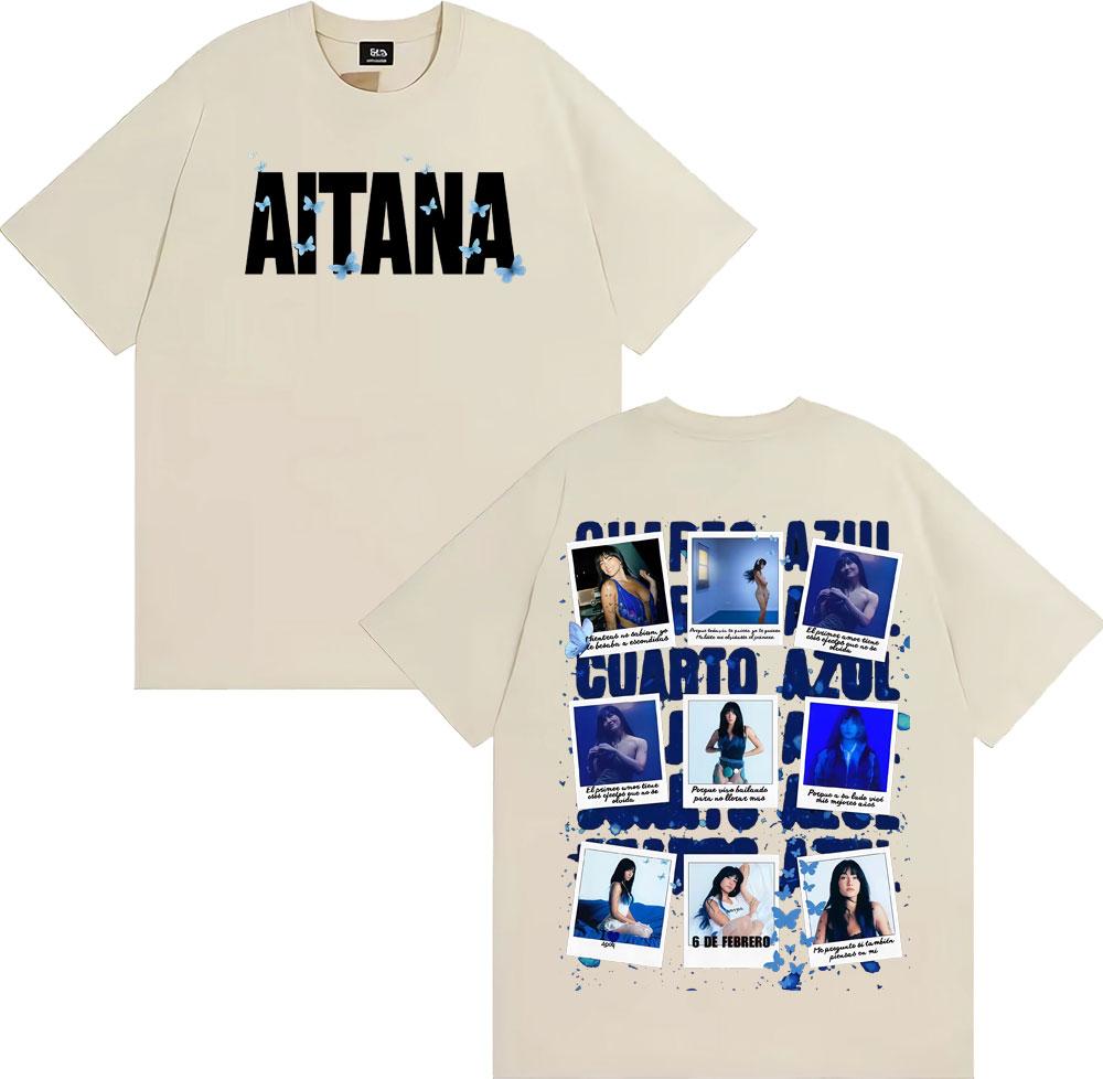 Singer Aitana Cuarto Azul Album Cover Graphic TShirt UNISEX Women Summer Cotton YK Clothing Oversize Round Neck Short Sleeved Tee