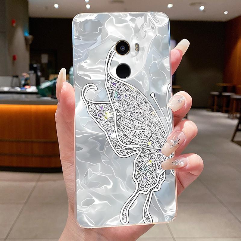 Case For Xiaomi Mi Mix 2 Flower Butterfly Protective Thin Casing Transparent Soft Silicone TPU Phone Cover