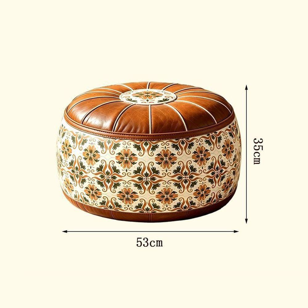Fillable Design Ottoman Pouf Boho Pattern Round Pouf Cover Portable Footstool Cover Home Use