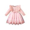Girl Sweet Mesh Dress Autumn Winter New Lace Long Sleeve Butterfly Design Princess Dress