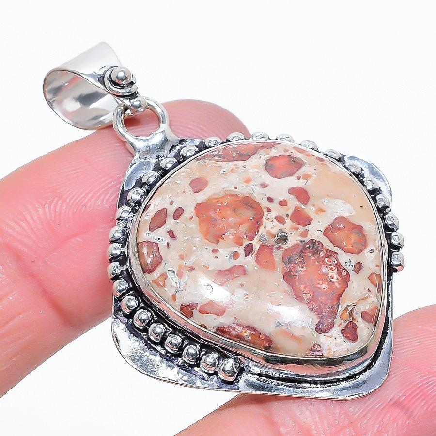 Natural Leopard Skin Jasper Gemstone 925 Sterling Silver Pendant 2.01" f9E71