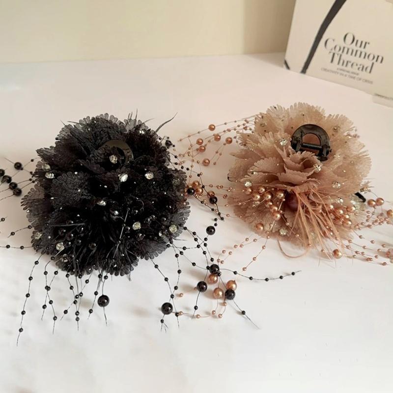 1 шт., элегантная сетчатая заколка для волос с цветком для женщин, элегантная заколка в виде акулы с жемчужной кисточкой, модная заколка для хвоста для девочек, аксессуары для волос