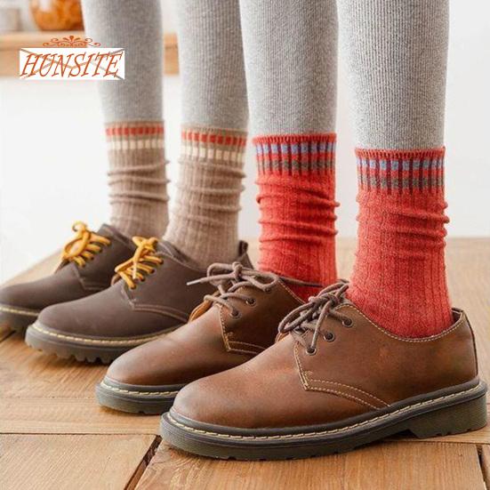 1 пара женских осенне-зимних носков, однотонные, средней длины, толстые, теплые, без запаха, эластичные, противоскользящие, полосатые женские носки до середины икры, впитывающие пот