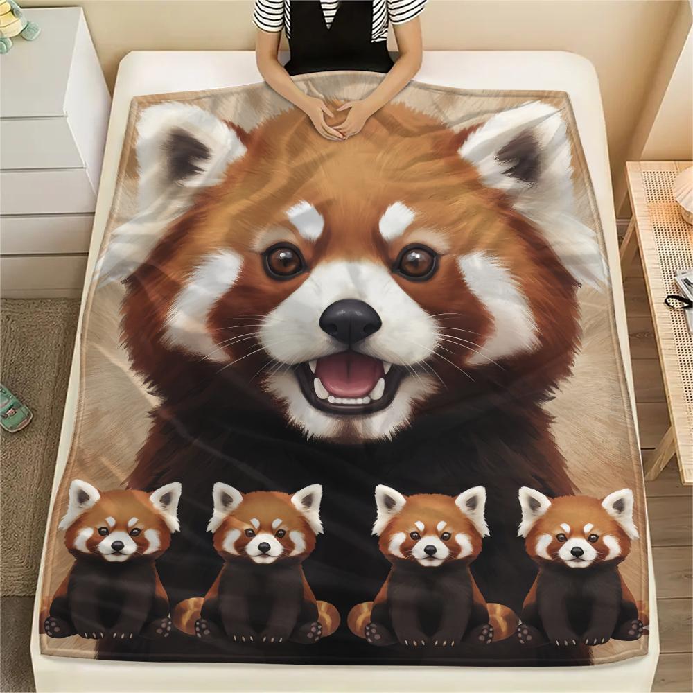 1Pc Red Pandas Mink Print Flannel Blanket, High quality Comfortable for All Seasons, Home Decor, Warmth and Comfort, Perfect for Gifts