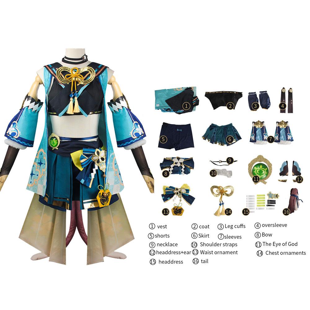 Kirara Cosplay Genshin Impact Costume Wig Game Courier Kirara Ears Tails Suit Women Cat Upon Halloween Carnival Party Outfit