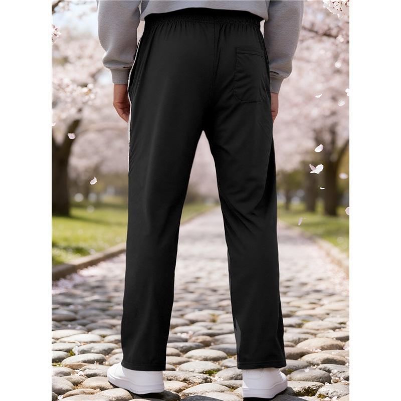 Men's Striped Track Pants Summer Casual Straight Leg Athletic Pants Elastic Waist Joggers