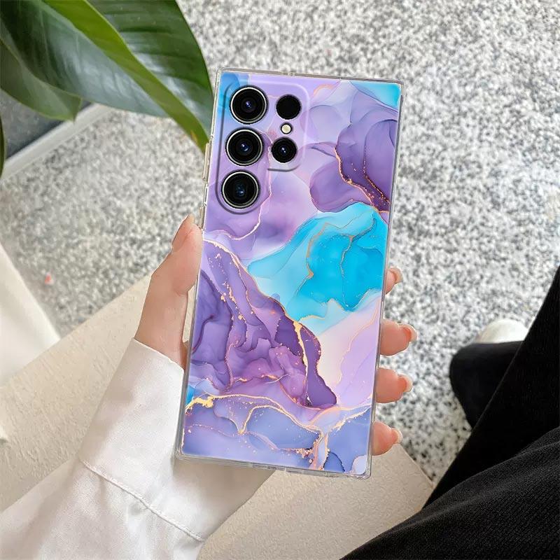 Прозрачный чехол с акварельным мраморным узором для Samsung Galaxy S26 S25 S24 S23 Ultra S20 S21 FE S22 Plus S26 Ultra
