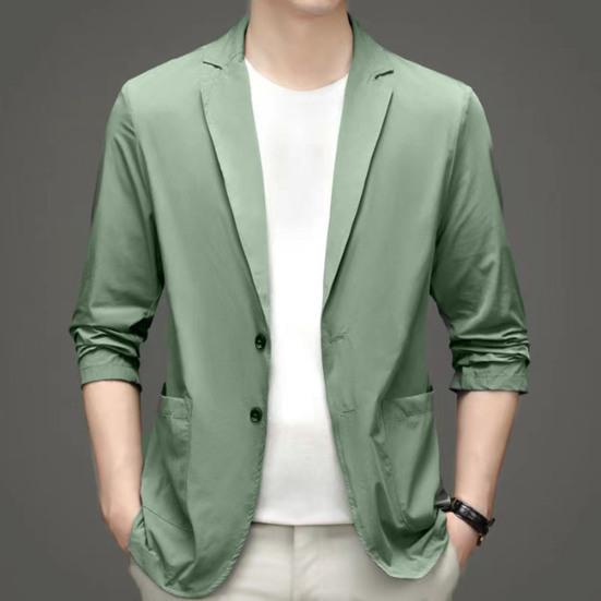Формальный летний костюм, пальто, деловое пальто, лацканы, длинные рукава, двойные пуговицы, прямые карманы, однотонный кардиган против морщин, свободная мужская рабочая куртка