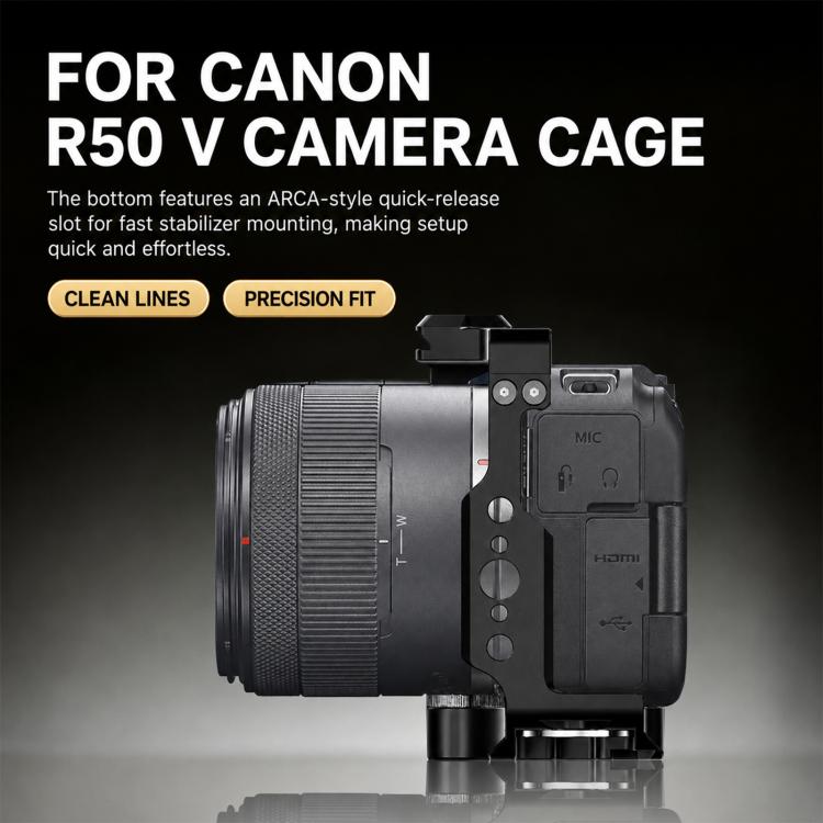 PULUZ Black Live‑Streaming Aluminum‑Alloy Camera Cage, Video‑Shooting Stabilizer Expansion Bracket For Canon EOS R50 V