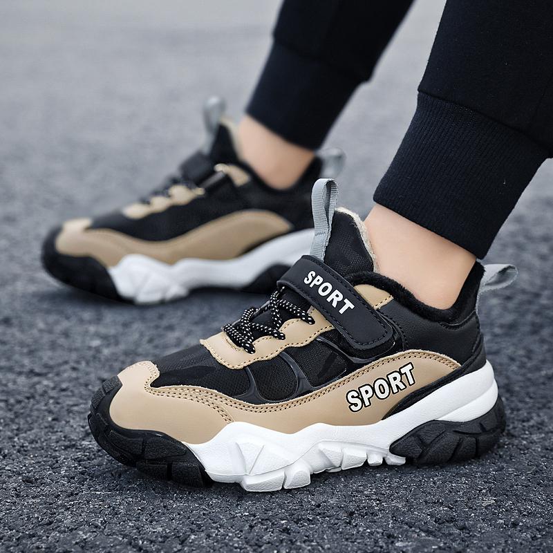 28-39 Детские зимние большие липучки с бархатом теплые модные спортивные и повседневные хлопковые ботинки зимние сапоги