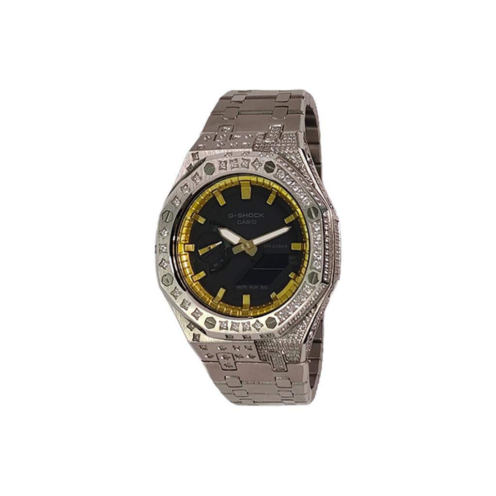 Casio Подарочная коробка для часов из коллекции Custom, часы с электронным механизмом, часы с ремешком из нержавеющей стали, мужские часы GA-2100-1A1(Watch3--)