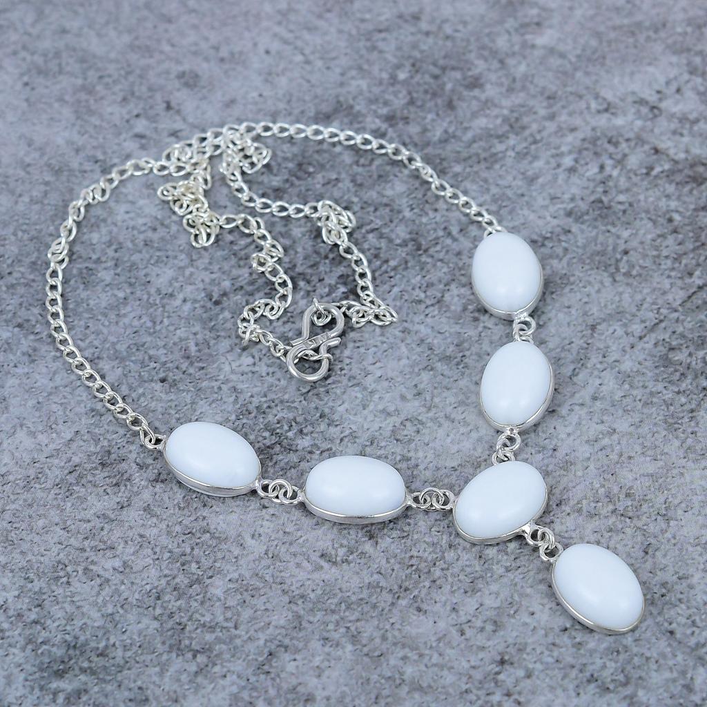 Белый коралл драгоценный камень ручной работы 925 стерлинговое серебро ювелирное изделие ожерелье 18" M-406