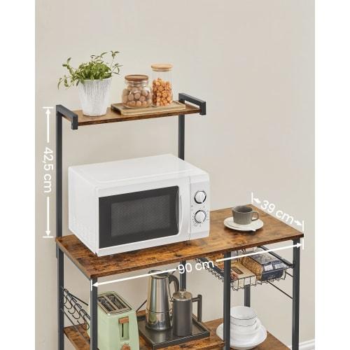 VASAGLE Range Board, Kitchen Rack with Sliding Shelf, Fits Large Microwaves, Kitchen Cart, Dish Rack, Kitchen Storage, Includes 6 S-Shaped Racks, 132c