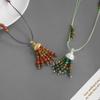 SWAH Vintage Nomadic Style Fruit Tassel Wood Bead Long Necklace with Ear Hook