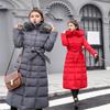 Winter Lace-up Long Cotton Coat for Women Korean Style Over-the-knee Thickened Hooded Solid Color Large Fur Collar Down Cotton Coat